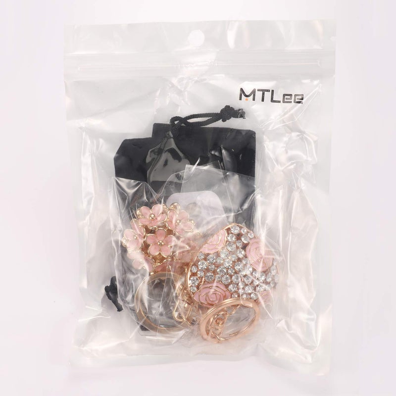 MTLEE Flower Ball Keychain and Sweet Love Heart Rose Crystal Key Chain for Women Pink Flower Girly Charm Keyring, 2 Pieces, Medium - Image 3